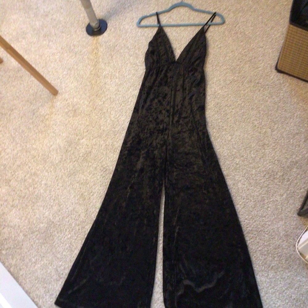Black Crushed Velvet Jumpsuit
